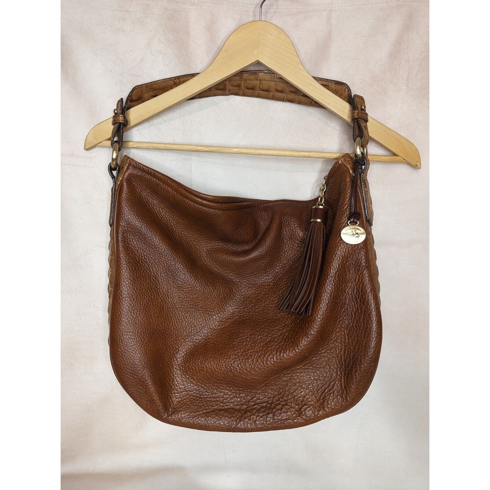 Brahmin Brown Side Croc Embossed Leather Shoulder Purse